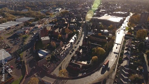 Tilting aerial view of Stourbridge and the busy ring road. photo