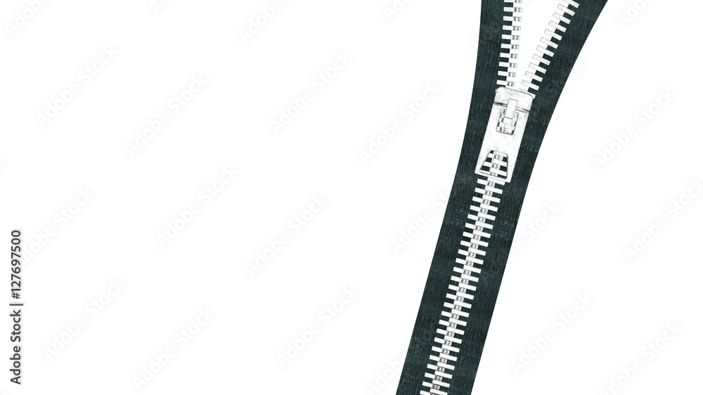 3d rendering close up zipper texture on isolated background with
