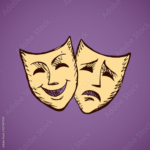 Comedy and tragedy theatrical masks. Vector illustration