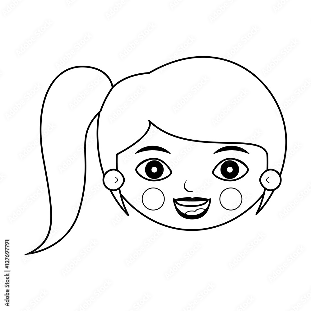 front face girl silhouette with side ponytail vector illustration Stock ...