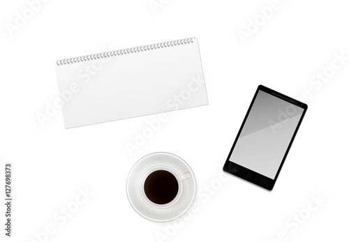 cup of coffee with blank calendar and phone