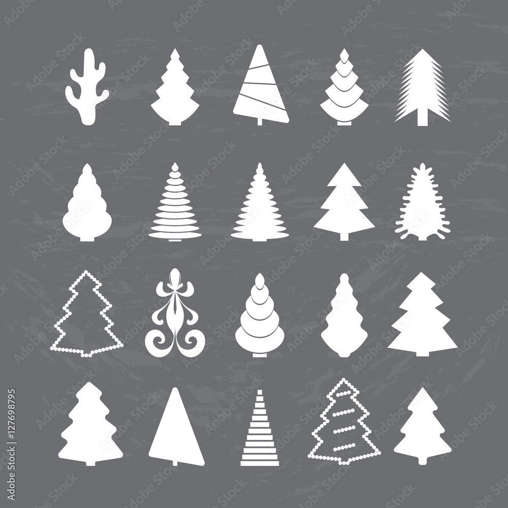 Set of white silhouettes Christmas tree on the chalkboard. Vector illustration. Set of white silhouettes Christmas tree on the chalkboard. Vector illustration.