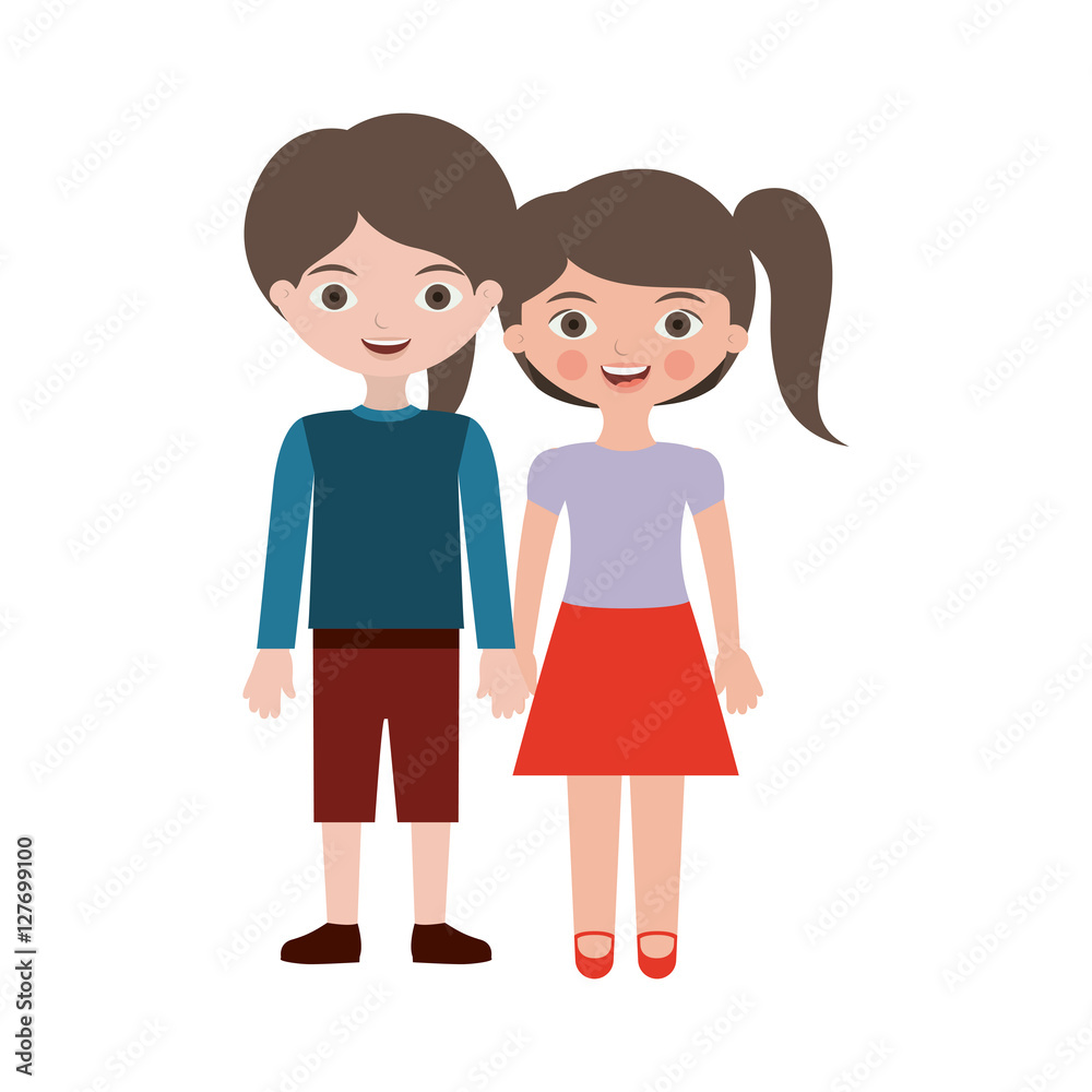 couple of kids togheter hands entwined vector illustration couple of kids togheter hands entwined vector illustration