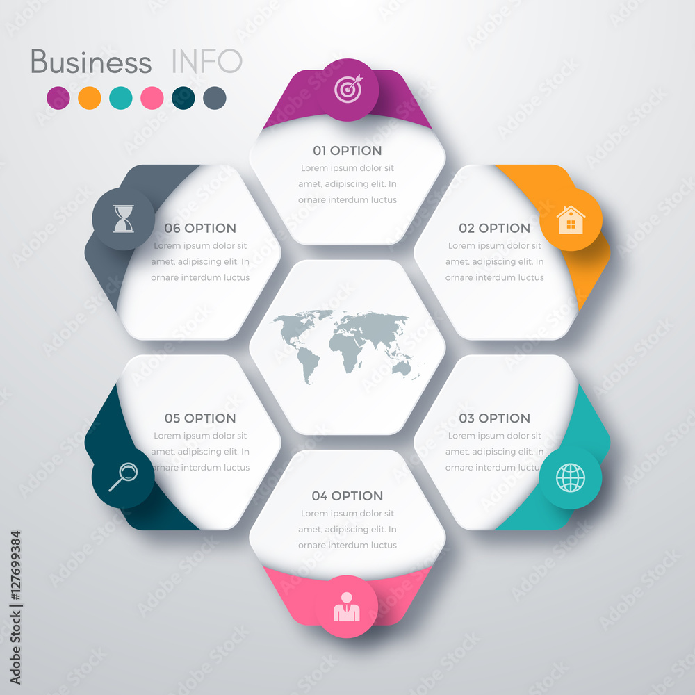 Vector illustration infographics six options. Vector illustration infographics six options.