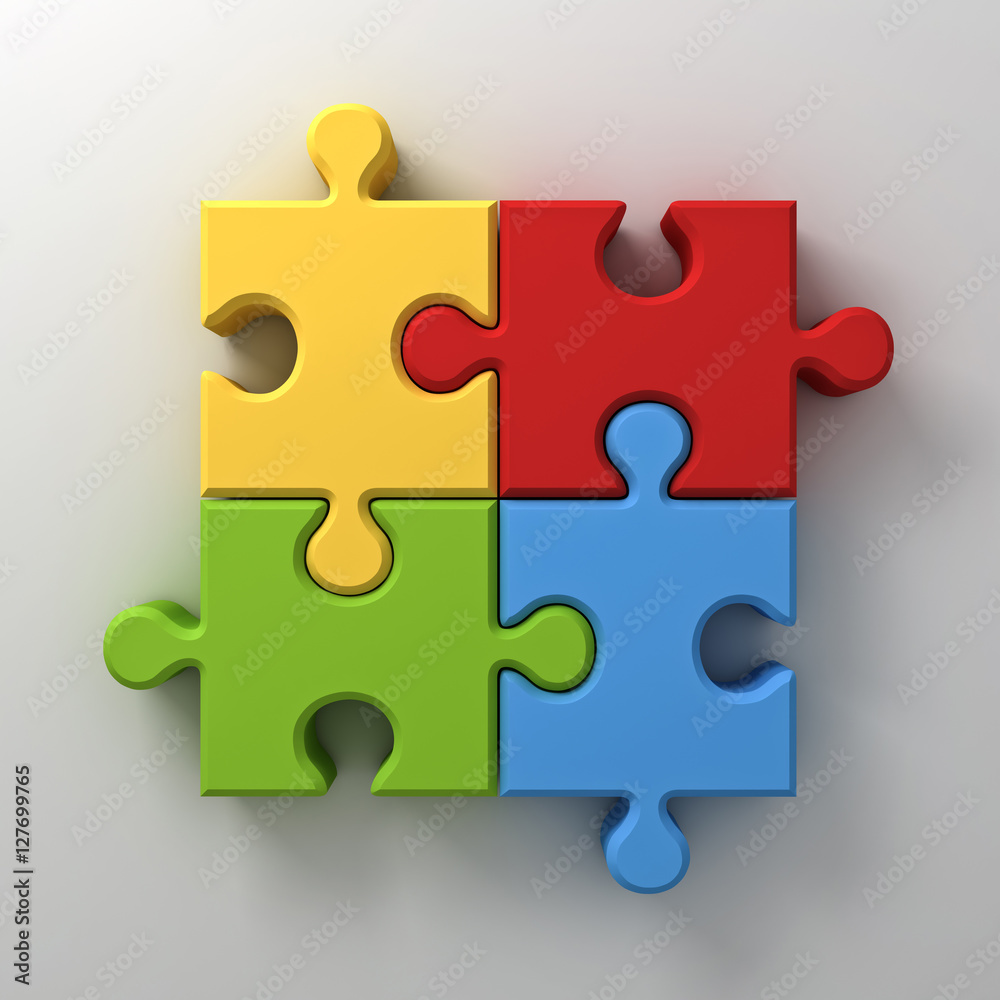 Colorful jigsaw puzzle pieces concept on white wall background with shadow 3D rendering Colorful jigsaw puzzle pieces concept on white wall background with shadow 3D rendering