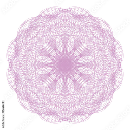 Elegant guilloche decorative rosette element isolated on white (transparent) background. For invitations, banknotes, diplomas, certificates, tickets and other papers design. Vector illustration eps