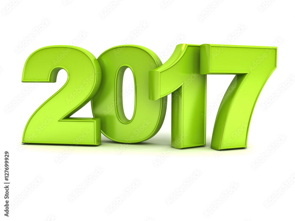 Happy new year 2017 3D green text isolated over white background with shadow and reflection 3D rendering Happy new year 2017 3D green text isolated over white background with shadow and reflection 3D rendering