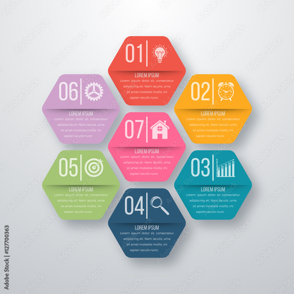 Vector illustration infographics seven hexagons Vector illustration infographics seven hexagons