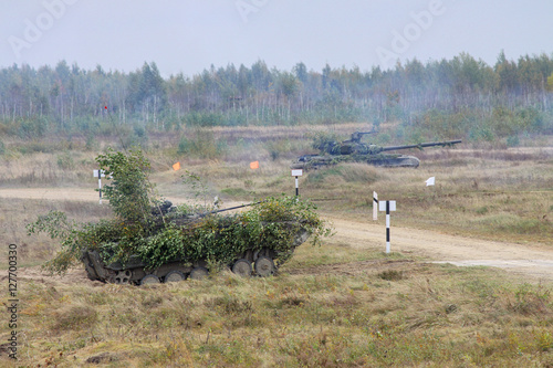 Battle tanks in action