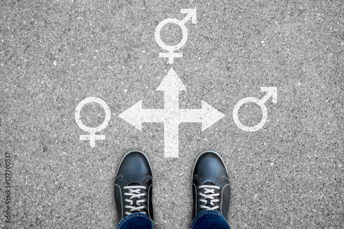 Three ways crossroad - man, woman or transexual