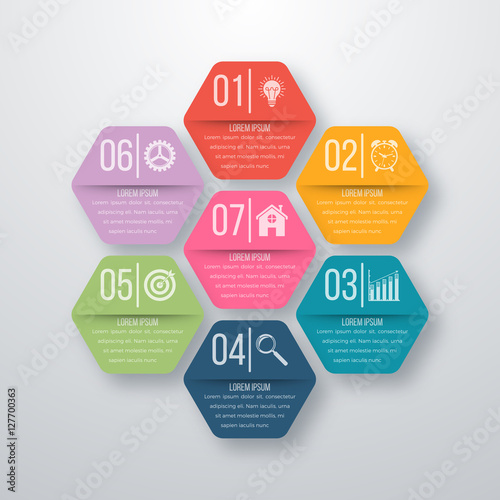Vector illustration infographics seven hexagons