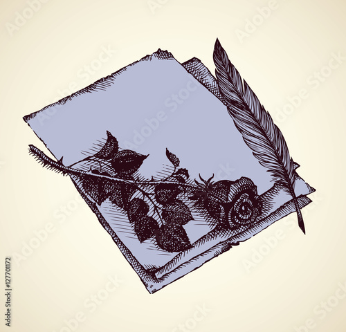 Vector sketch of roses on old letter