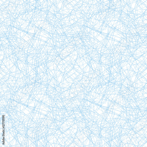 Seamless abstract pattern with blue guilloche ornament isolated on white background.  For invitations, banknotes, diplomas, certificates, tickets and other papers security design. Vector illustration