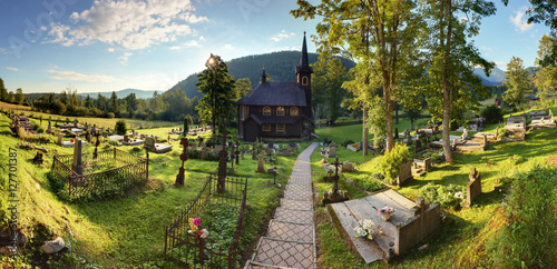 Landscape with church and cemetery in Slovakia, Tatranska Javori