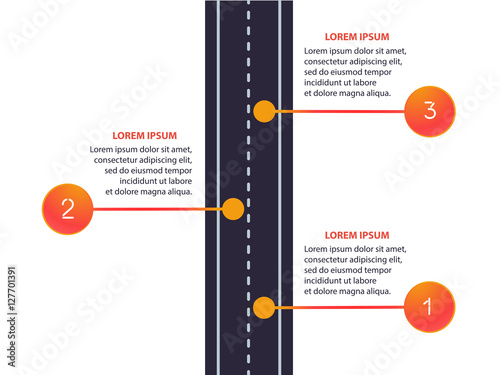 Straight Road Template with colourful pin-pointer, empty space for your text and some steps. Vector EPS 10