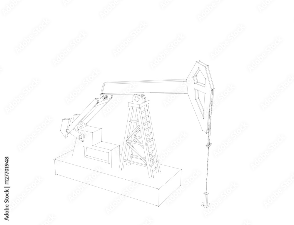 Oil pump jack.Isolated on white background.Sketch illustration. Oil pump jack.Isolated on white background.Sketch illustration.