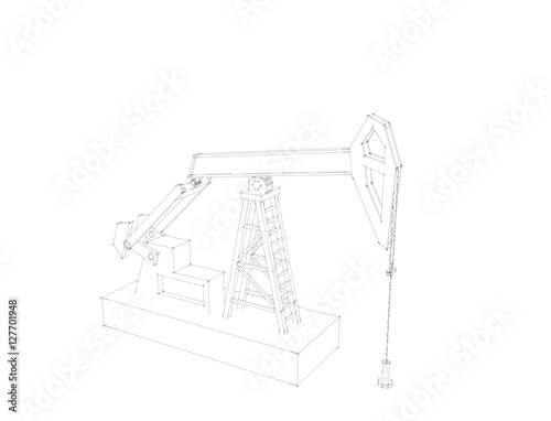 Oil pump jack.Isolated on white background.Sketch illustration.