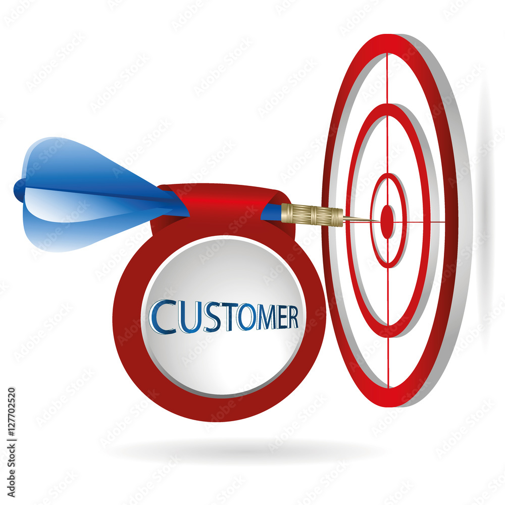 Blue darts target aim. Successful shoot with customer banner. Bu