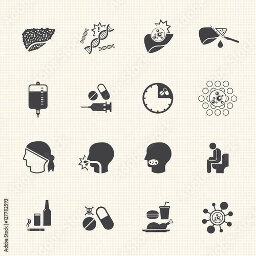 Liver cancer cause and treatment icons