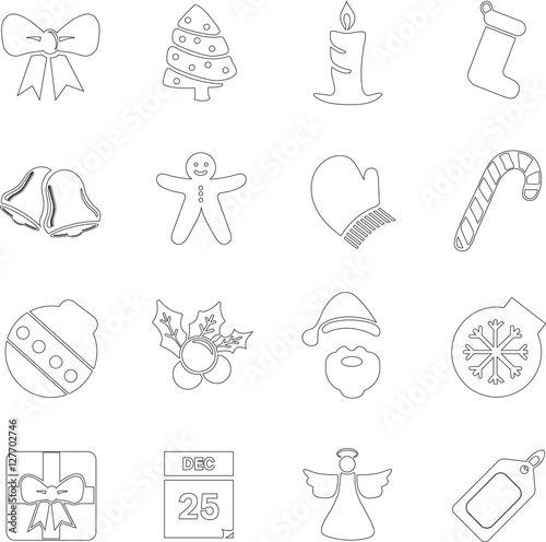 Various christmas decoration signs on white background