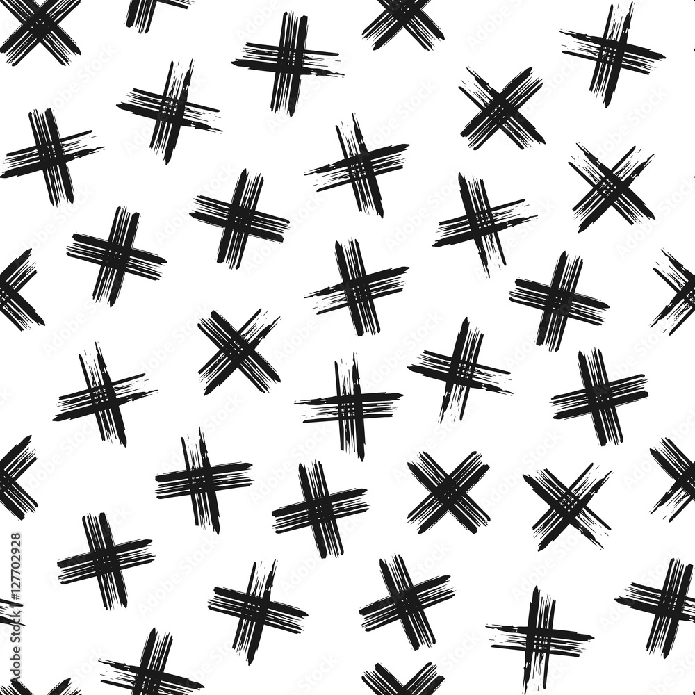 Seamless pattern of black crosses, abstract seamless background with pluses sign, monochrome hand painted vector, design for for for textile, wallpaper, web design, wrapping, fabric, paper Seamless pattern of black crosses, abstract seamless background with pluses sign, monochrome hand painted vector, design for for for textile, wallpaper, web design, wrapping, fabric, paper