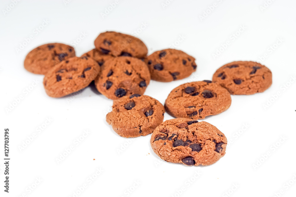 Chocolate cookies isolated on white background. Cookies chocolate chip isolated.