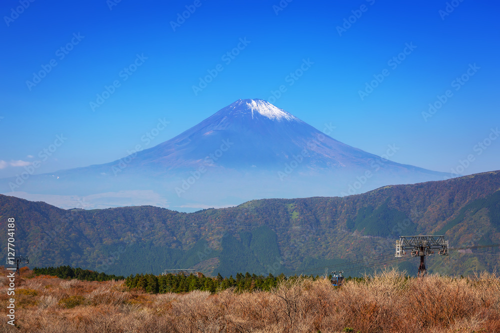 Mount Fuji. An active volcano and the highest mountain in Japan