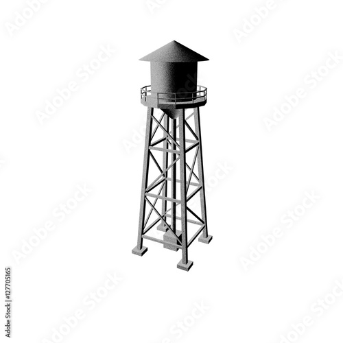 Water tower.Isolated on white background.Grunge effect.