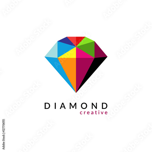 Colorful low poly diamond illustration. Low poly diamond logotype. Eps10 vector.