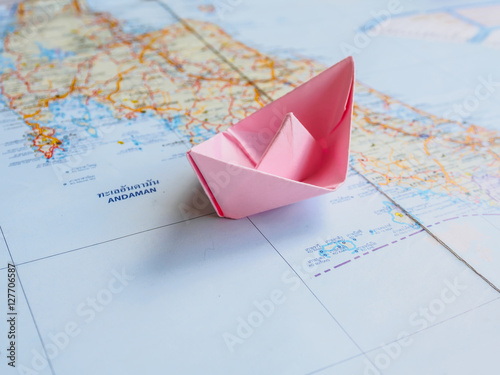 Shipping and boat travel concept, Pink paper boat(Origami boat)