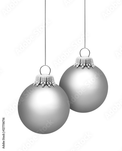 Zwei silberne Christbaumkugeln