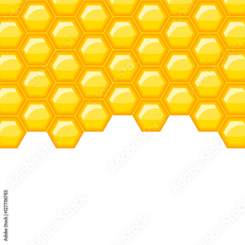 Golden yellow honey vector background with space for your text. Gold honeycomb vector pattern with copyspace.
