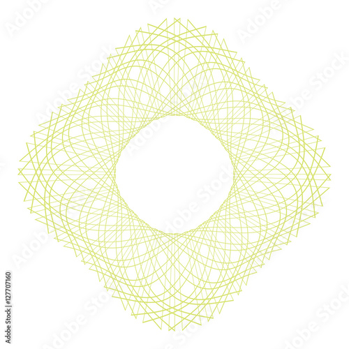 Elegant guilloche decorative rosette element. Green contour frame on white (transparent) background. For invitations, banknotes, diplomas, certificates, tickets and papers design. Vector illustration