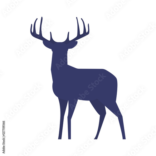 Standing deer silhouette on white background. Vector illustration