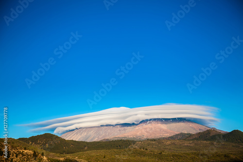 mount Teide covered with the cap of clouds