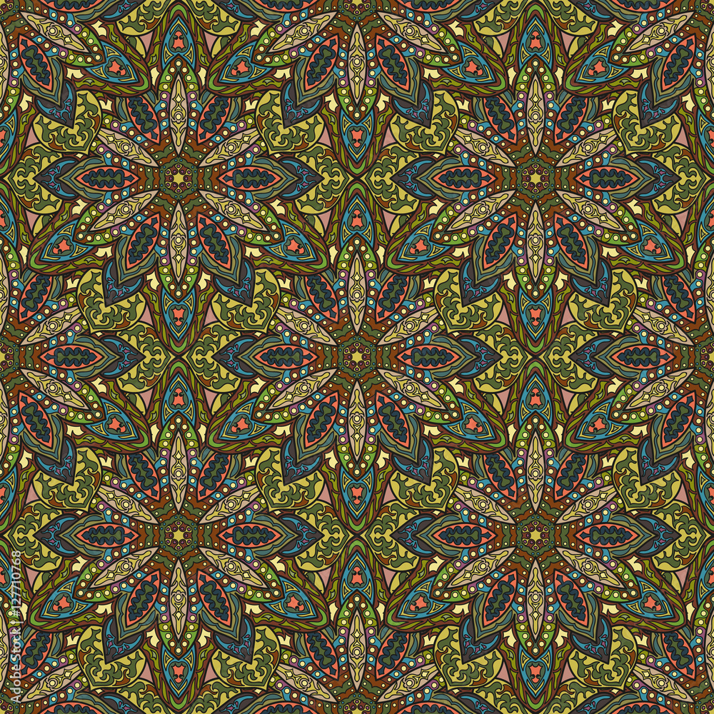 Ornate floral seamless texture, endless pattern with vintage mandala elements.