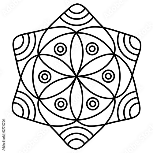 Simple mandala flower design for coloring  book pages. Doodle floral pattern in bold print. Easy coloring mandala for beginners. 