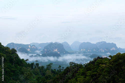View from the mountain, Tiger Cave Temple (Wat Tham Suea), Krabi, Thailand.