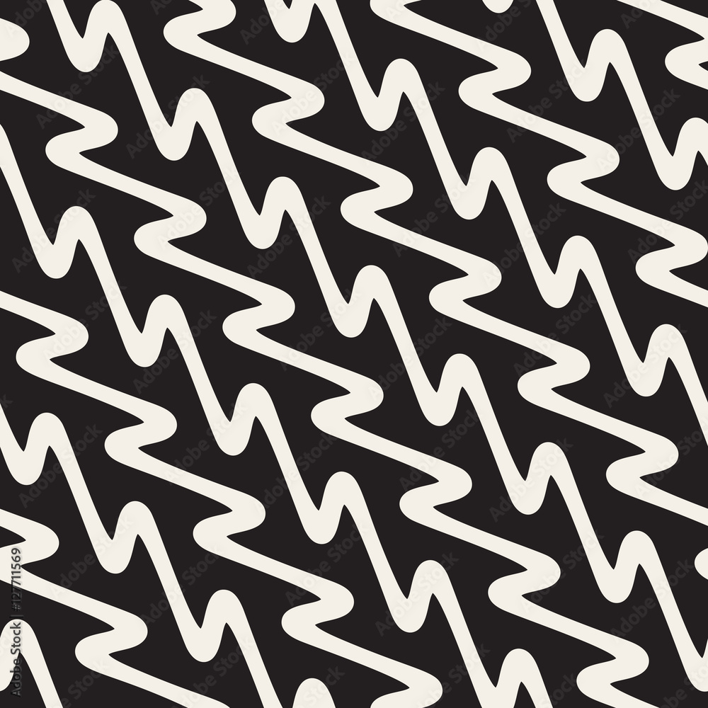 Hand Drawn Wavy Diagonal Lines. Vector Seamless Black and White Pattern. Hand Drawn Wavy Diagonal Lines. Vector Seamless Black and White Pattern.