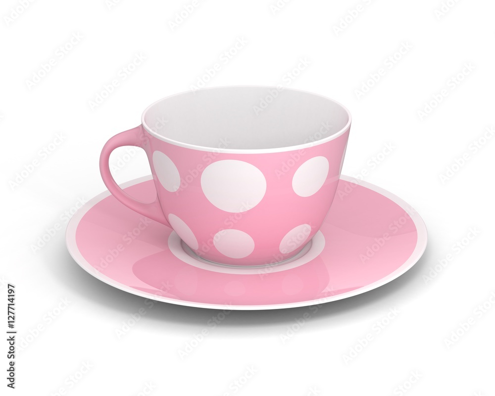 Isolated classic cup with pattern on white background. 3D Illustration.