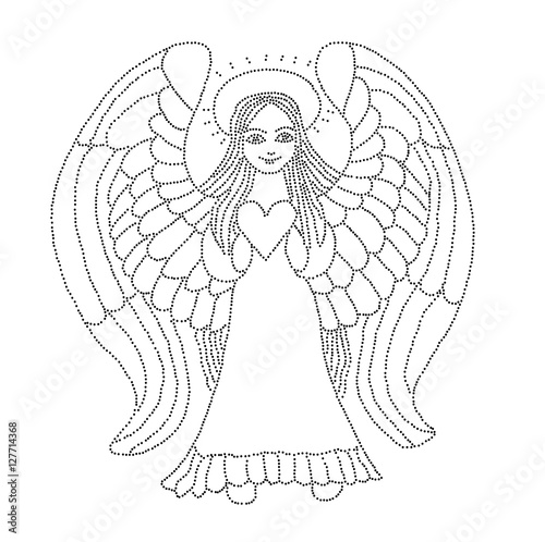 Vector illustration of angel with heart black and white