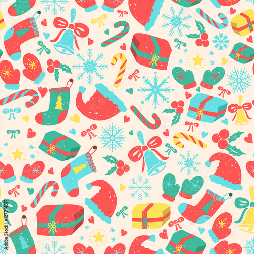 Christmas seamless pattern with holiday elements