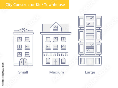 Premium Quality Hand drawn Line Icon And Concept Set: City Constructor Kit - townhouses.