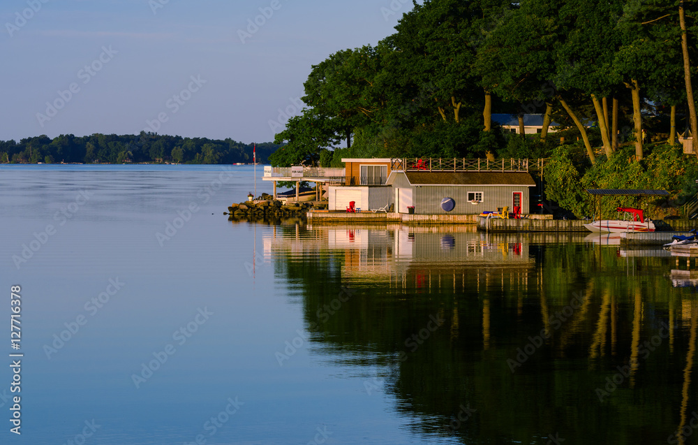 Boathouses on St.Lawrence River in Ontario