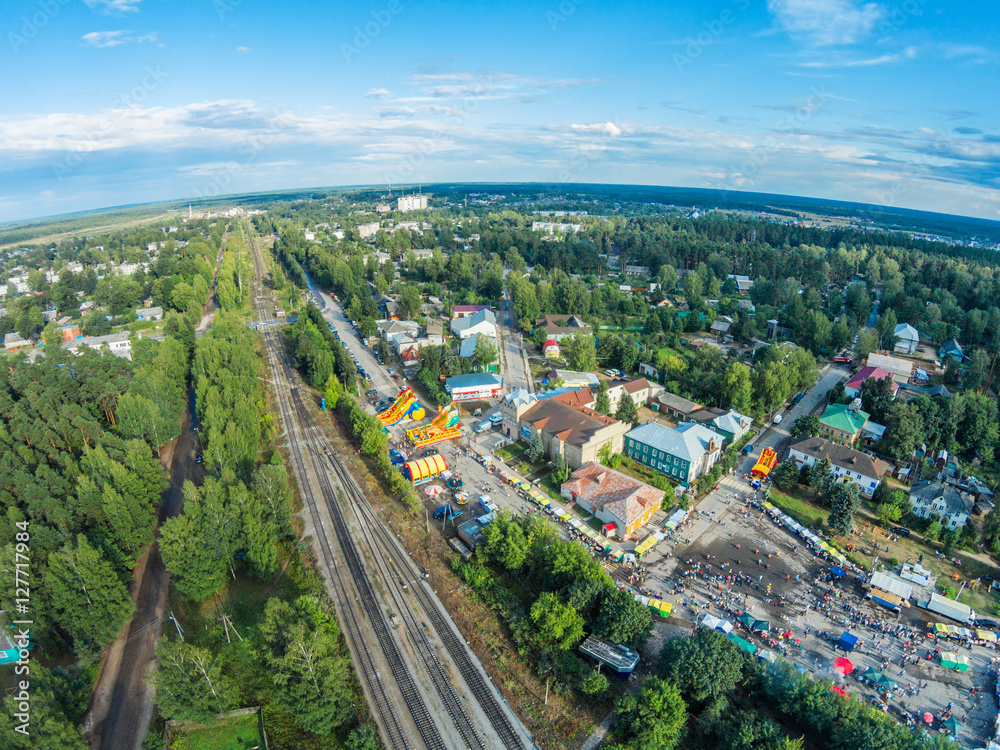 The centre of the village from the height of bird flight. Holiday Day of the village.