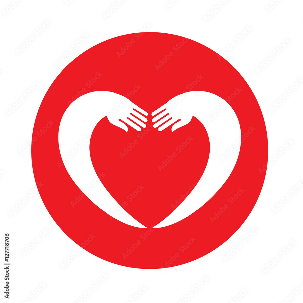 Hands Together. Heart Symbol. Vector Illustration. Donation Idea 