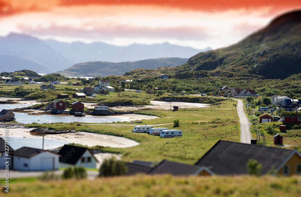Fototapeta premium Norway northern camping landscape background