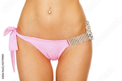 Body part women thigh. Pink underwear