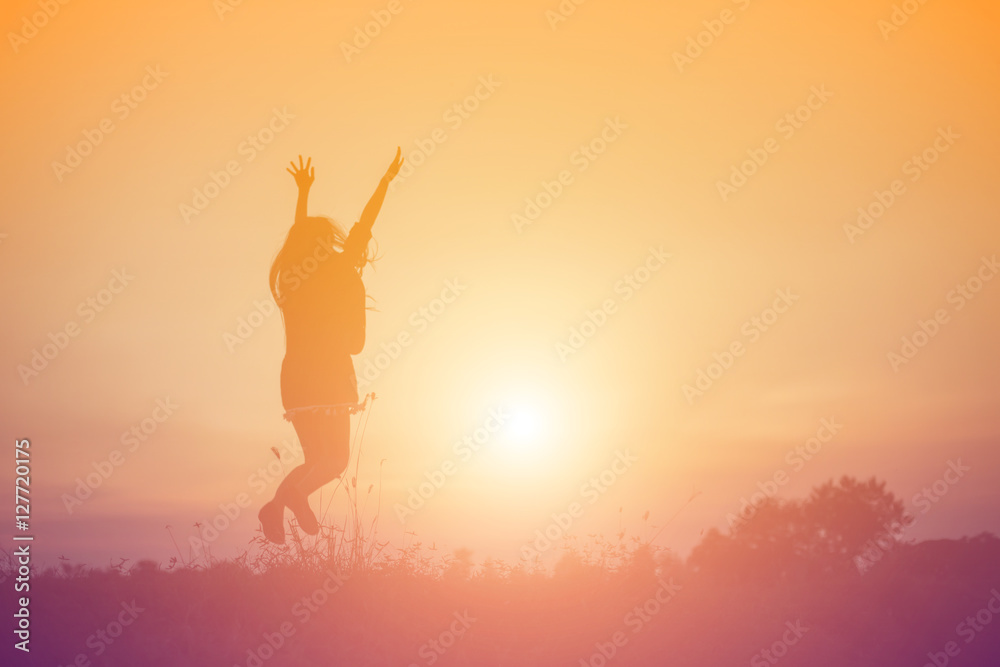 Young woman raise hands up for her success, Concept of Success i Young woman raise hands up for her success, Concept of Success i
