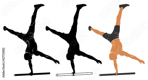 Vászonkép Parallel bars one-arm handstand